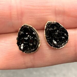 Men’s Black Galaxy Ice Faux Druzy Stud Earrings - Hip Hop Raw Edgy